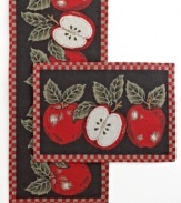 Charming to the core, the Apple Crisp runner combines juicy red fruit with a simple checked border in a beautiful woven tapestry. Layer with Windham Weavers placemats for fresh-for-fall style.