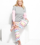 Funky fleece on the bottom, cozy cotton on top. Jenni's got you prepared for hibernation with this snuggly pajama set.