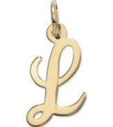 The perfect gift for Lindsey. This polished L initial charm features a pretty, small script design in 14k gold. Chain not included. Approximate length: 7/10 inch. Approximate width: 3/10 inch.