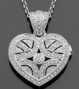 An extra-special accessory to wear close to your heart. This beautiful heart locket pendant features round-cut diamond (1/3 ct. t.w.) set in sterling silver. Approximate length: 18 inches. Approximate drop: 1-1/4 inches.