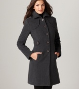 Kenneth Cole Reaction's wool coat features a streamlined style that keeps you warm without the bulk. Button tab details add a feminine touch to this cold weather staple. (Clearance)