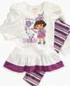 Your little explorer can adventure with her best friend Dora in this top and leggings set from Nannette.