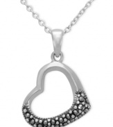 Revel in romance. Genevieve & Grace's pretty open-cut heart pendant shimmers with the addition of marcasite along the bottom edge. Set in sterling silver setting. Approximate length: 18 inches. Approximate drop: 1-1/8 inches.