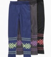 Stretchy and comfy, these Fairisle-patterned leggings add a comfy, colorful pop to her cute looks.