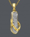 Brush up your beach attire with this breezy flip flop pendant. Crafted in 14k gold with sparkling diamond accents. Approximate length: 16 inches. Approximate drop: 3/4 inch.