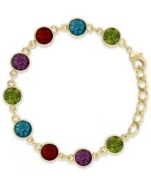 Sparkling color you can't live without. Colorful czech stones adorn this sweet link bracelet by 2028. Set in gold tone mixed metal. Approximate length: 7-1/4 inches + 1/2-inch extender.