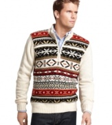 Prints pump up the cool quotient of this warm sweater from Izod.