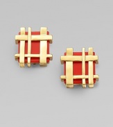 This modern take on the gingham check is an artful accent with any look.Goldtone metalAbout 1 squarePost backImported