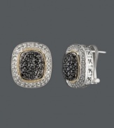 The perfect pairing to your little black dress or work suit -- sparkling studs are the perfect accent piece. Balissima by Effy Collection earrings feature a rounded, square shape decorated with round-cut white diamonds (1/4 ct. t.w.) and round-cut black diamonds (7/8 ct. t.w.). Clip post and setting crafted in 18k gold and sterling silver. Approximate diameter: 3/4 inch x 11/16 inch.