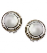 Polished and refined. EFFY Collection's traditional stud earrings highlight cultured freshwater pearls (8mm) in a unique twisted sterling silver and 18k gold omega setting. Approximate diameter: 3/4 inch.