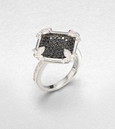 From the Soho Collection. Rich black spinel stones on a diamond shaped, sterling silver surface accented with brilliant white sapphire accents. Black spinelWhite sapphiresSterling silverWidth, about .8Imported