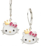 Royal and resplendent. Hello Kitty's princess kitty drop earrings are set in sterling silver with a 14k gold over sterling silver crown and bright enamel accents. Approximate drop: 1-1/5 inches.