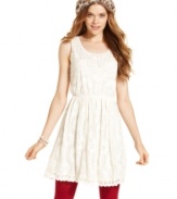 Come and go in American Rag's sleeveless lace dress! A crochet-knit collar and scalloped hem add to its girlish charm.