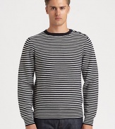 A wardrobe essential for stylish weekends, this crewneck style expresses a nautical feel with signature stripes and button detail at the shoulder.CrewneckWoolDry cleanImported