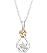 Fresh by design. This cut-out flower pendant shines with the addition of round-cut diamond petals (1/5 ct. t.w.) and a stunning sterling silver and 14k gold setting. Approximate length: 18 length. Approximate drop: 3/4 inch.