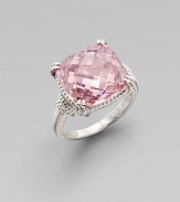 From the Giftables Collection. A sweetly colored, faceted cushion of pink crystal in a gracefully fluted setting and band of sterling silver.Pink crystal Sterling silver About ½ square Imported