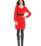 If you have tights and tall boots, you'll have an instant ensemble with this belted NY Collection petite sweater dress.