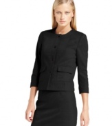 Calvin Klein gets back to basics with this petite collarless blazer. It's equally lovely with your favorite black trousers as it is with the coordinating camel skirt.