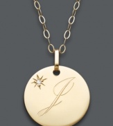 The perfect personalized present! Jackie or Jen will be thrilled to open this thoughtful initial letter pendant. Crafted in 14k gold with a sparkling diamond accent. Approximate length: 16 inches + 2-inch extender. Approximate drop: 3/4 inch.