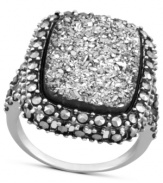 Genevieve & Grace know glam. This sparkling ring combines emerald-cut silver druzy with glittering marcasite edges. Set in sterling silver. Size 7.