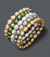 Five strands of beautiful multicolored pearls makes for traditional style with a modern, layered look. Fresh by Honora pearls (7-8 mm) come in a variety of shades, from light pink to grass green. Approximate length: 7-1/2 inches.