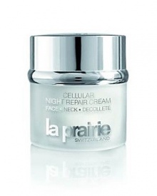 Cellular Night Repair Cream is a night cream that effectively cares for 3 areas: the face, the neck and the décolleté. Every minute youre sleeping, Cellular Night Repair Cream works to send an anti-aging message to your cells. Multi-level complexes communicate to each other and to your cells to help repair damage, reduce inflammation, and reinforce your skins own natural defenses. So while you are resting, these agents are repairing skin damage and reducing inflammation while hydrating, smoothing and firming.