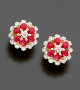 Adorn your ears with elegant color: round-cut rubies (3/8 ct. t.w.) and round-cut diamonds set in 14k gold.