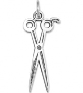 A trendy trim! This polished scissors charm makes the perfect gift for your favorite hair stylist. Crafted in 14k white gold. Chain not included. Approximate length: 1-1/10 inches. Approximate width: 1/2 inch.