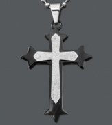 Display your dynamic sense of faith in solid style. This men's cross pendant features an intricate design and matching ball chain. Crafted in stainless steel and black ion-plated stainless steel. Approximate length: 24 inches. Approximate drop width: 1-1/2 inches. Approximate drop length: 1-3/4 inches.