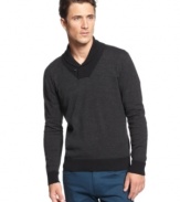 A nautical-inspired shawl collar sweater from INC International Concepts keeps your on-trend style afloat this fall.