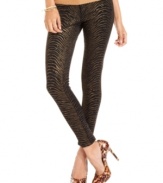 Elevated by day or festive by night! Thanks to a glittery metallic zebra print, Baby Phat's five-pocket skinny jeans are guaranteed to give you a high-style day.