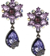 A burst of beauty. This pair of earrings from Betsey Johnson, crafted from hematite-tone mixed metal, feautres multicolored glass crystal accents for a stunning statement. Approximate drop: 1-5/8 inches.