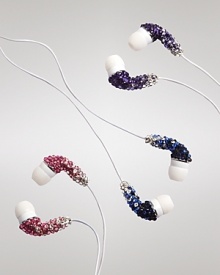 In over-the-top style, Jimmy Crystal dresses up this pair of ear buds in Swarovski stones. They're totally ready to turn up the volume.