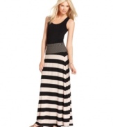 Wide and slim stripes pair up to give a slinky, super-soft maxi skirt from Calvin Klein a contemporary feel. It's perfect for adding a chic graphic element to your essential basics.