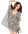 Cover-up with fresh, beach bunny style with this butterfly sleeve cover up from Echo. Added wood beads and graphic print bring eye-catching pizazz.