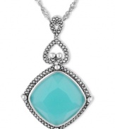 Liven your look with a chic, colorful drop. Genevieve & Grace's sparkling style combines cushion-cut blue glass (18-1/2 ct. t.w.) with glittering marcasite edges. Set in sterling silver. Approximate drop length: 18 inches. Approximate drop length: 2-1/8 inches. Approximate drop width: 1-3/8 inches.