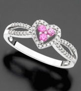 Love is in the air. This ring feature round-cut pink sapphire (1/8 ct. t.w.) and round-cut diamond (1/8 ct. t.w.) set in 14k white gold.