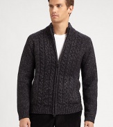 A chunky zippered cardigan featuring bold cable-knit details and a cool mockneck collar.Mockneck collarZip frontLong sleevesFront slash pocketsRibbed details at collar, cuffs, pockets and hem70% acrylic/18% cotton/12% polyesterDry cleanImported