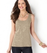 Jazz up your favorite jeans with this sequin tank top from Charter Club! Made from soft cotton and featuring allover sequins, it's a casual basic that sparkles.