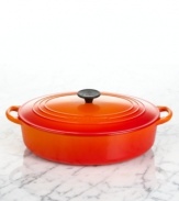 Also known as a Dutch oven, this versatile vessel is ideal for fork-tender dinners cooked slowly over low heat. The handsome enameled cast iron surface is resilient and retains heat like no other metal, making it perfect for oven-to-table serving. Limited lifetime warranty.