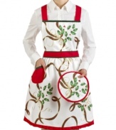 Add some Christmas spirit to your cooking with the cheery Holiday Nouveau apron from Lenox. A festive holly motif gets home cooks in the mood to roast, simmer and bake. Not shown.