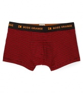 From BOSS Orange, super soft boxer briefs rendered in a vivd stripe pattern.