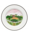 A hunter and his hound dog follow tracks up and down the hillside on this Design Naif salad plate, featuring premium Villeroy & Boch porcelain.