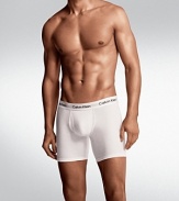 Cotton stretch boxer briefs with body defining fit. Elasticized waist band with logo, pouch front.