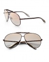 Matte metal aviators get a fancy update with abstract metal temples and brow bar. Available in bronze with gradient brown lens.Abstract metal temples100% UV protectionMade in Italy