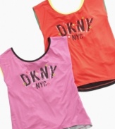 Made from light and soft fabric, this colorful logo tank from DKNY can be layered up for any season.