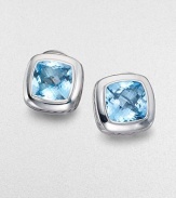 From the Albion Collection. Radiantly faceted blue topaz glows within a smooth setting of sterling silver with rich rope-textured detailing. Blue topaz Sterling silver About ½ square Post-and-hinge back Made in USA