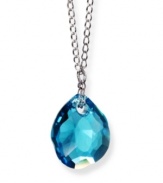 Sparkling like a tropical sea, this irresistible necklace is synonymous with summer fun. The blue zircon Swarovski crystal in an exclusive cut adds a splash of neon color to any outfit. Crafted in mixed metal. Approximate length: 15 inches. Approximate drop: 1-1/2 inches.