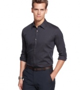 With a unique plaid design, this shirt from Calvin Klein freshens up your work-week look.