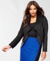 Punctuate your style with this cropped, draped jacket from INC. Faux suede gives this plus size topper a luxe touch.